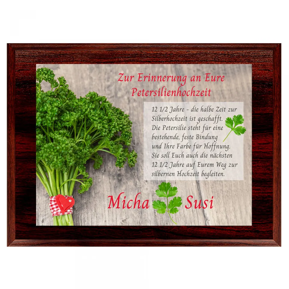 geschenke364-holztafeln-petersilienhochzeit-holztafel-mit-namen-25-cm image 1