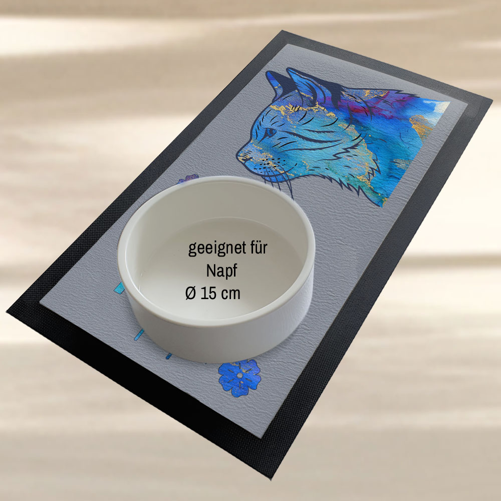 geschenke364-futtermatte-napfunterlage-katze-floral-blau-gold-mit-name image 3