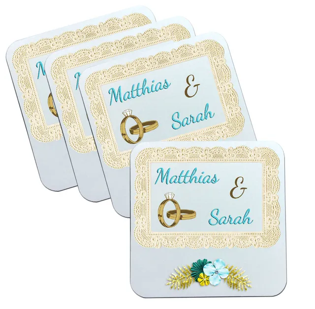geschenke364-untersetzer-hochzeit-4er-set-mit-namen-personalisiert image 1