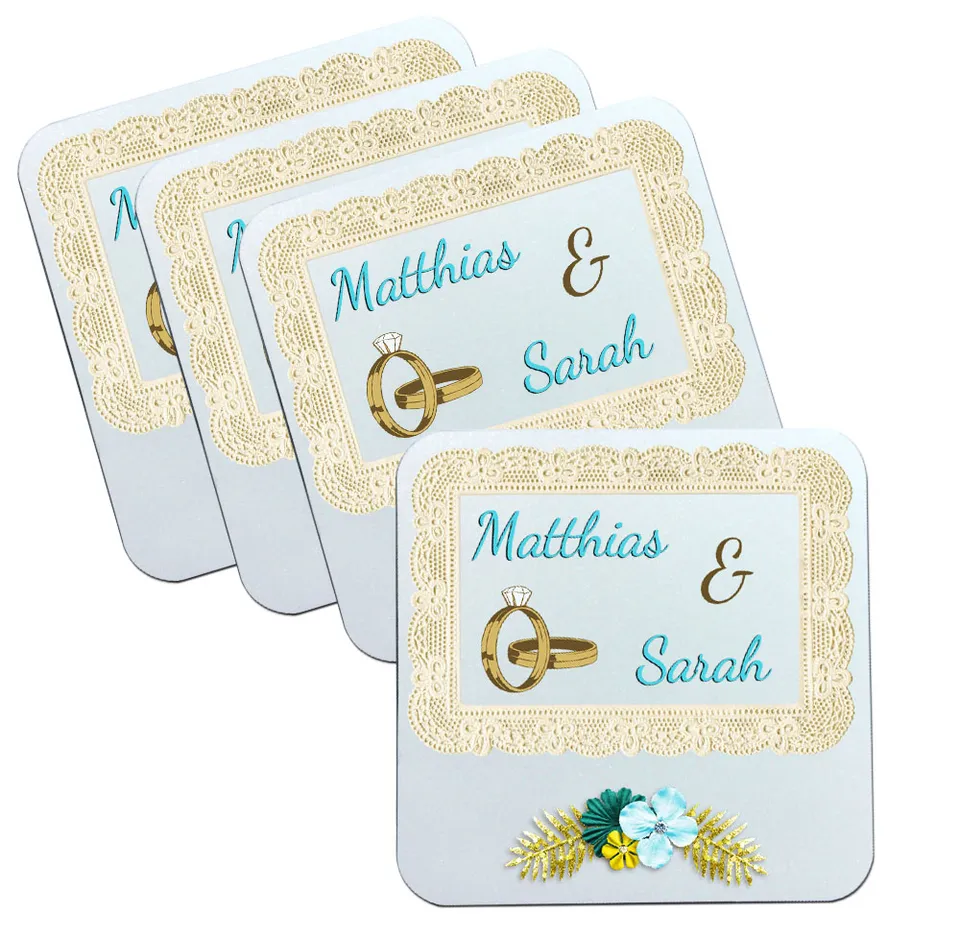 geschenke364-untersetzer-hochzeit-4er-set-mit-namen-personalisiert image 1