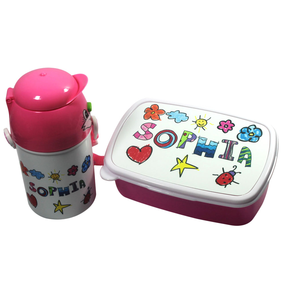geschenke364-schulbedarf-lunch-box-trinkflasche-pink-mit-name image 1