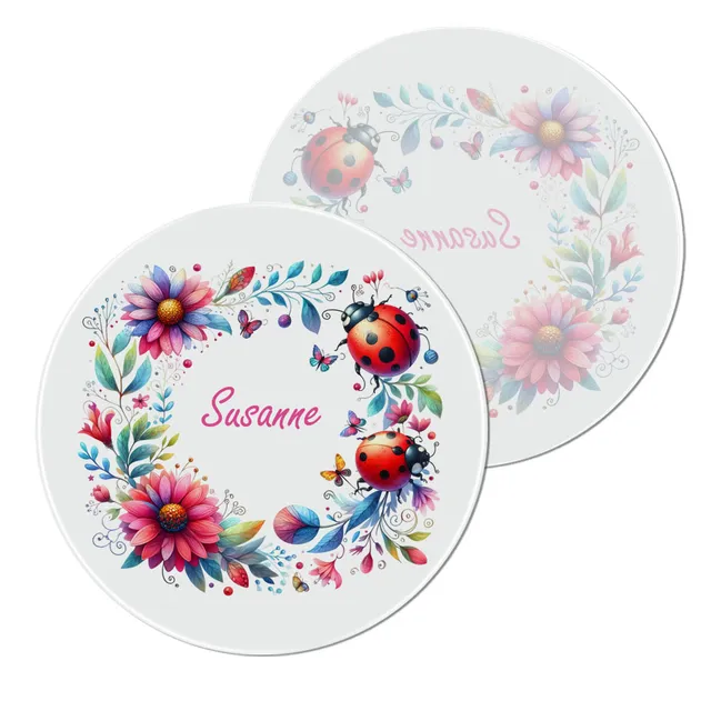 geschenke364-untersetzer-glas-blumenrahmen-marienk-fer-untersetzer-mit-name image 1