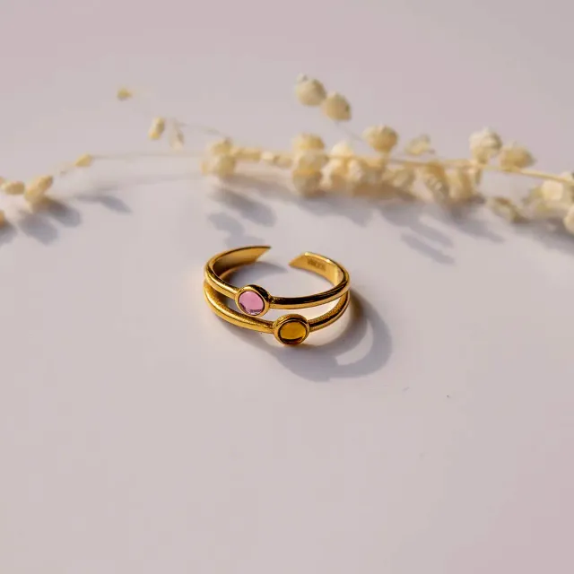 vinoos-ode-to-green-doppel-ring-gold-amber-fuchsia-glas image 1