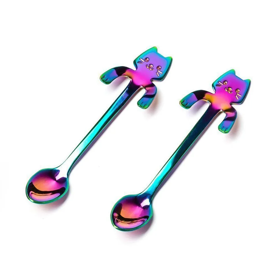 geschenke364-heimdeko-katzenl-ffel-regenbogen-2er-set-edelstahl image 1