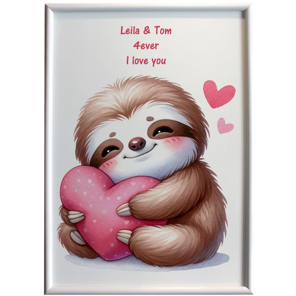 geschenke364-wandbilder-alu-tafel-valentinstag-faultier-bild-im-rahmen image 1