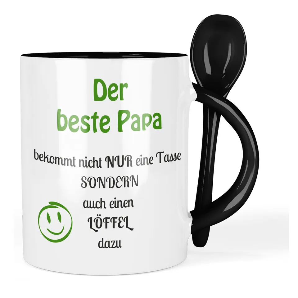 geschenke364-heimdeko-tasse-mit-l-ffel-bester-papa-330ml-schwarz image 1