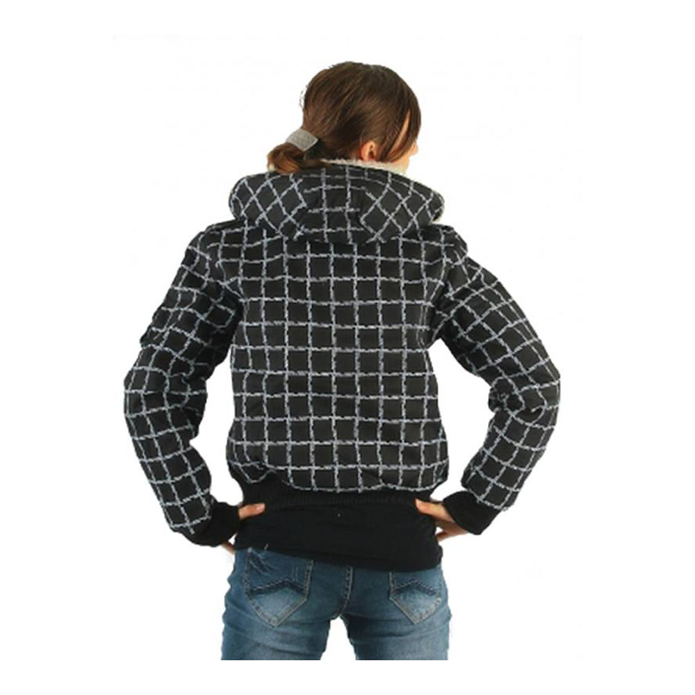 geschenke364-damenmode-kurze-jacke-karo-schwarz-fell-gr-m image 3