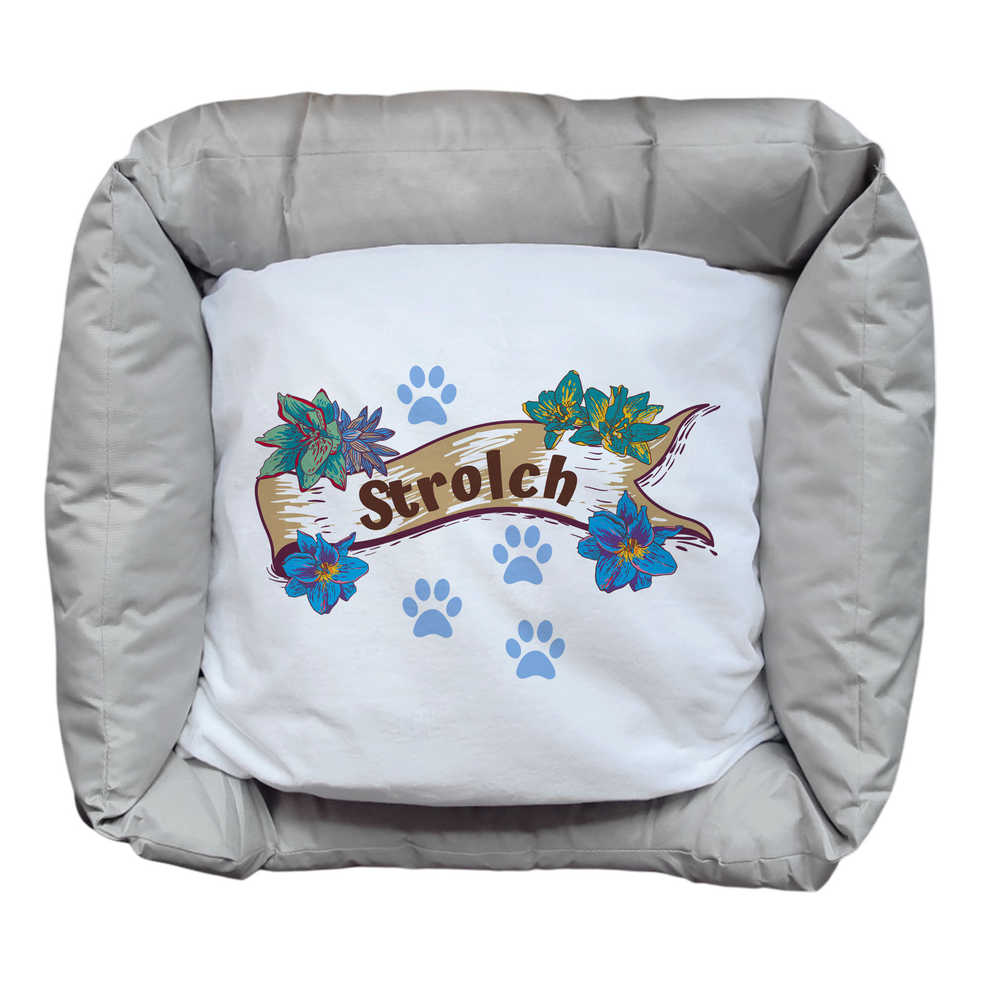 geschenke364-k-rbchen-hundebett-mit-name-blumen-blau-65x55-cm image 3