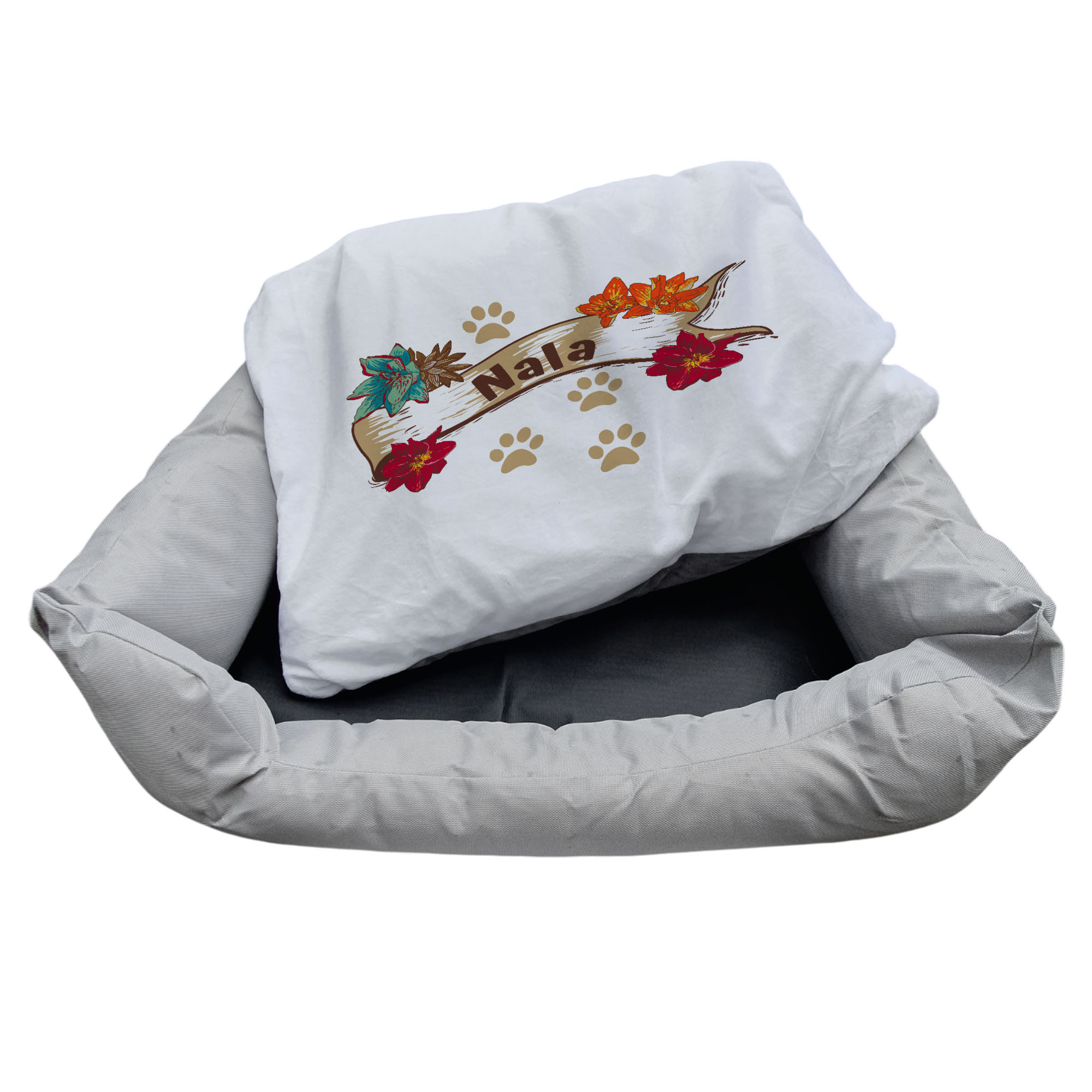 geschenke364-k-rbchen-hundebett-blumen-rot-mit-name-65x55 image 4