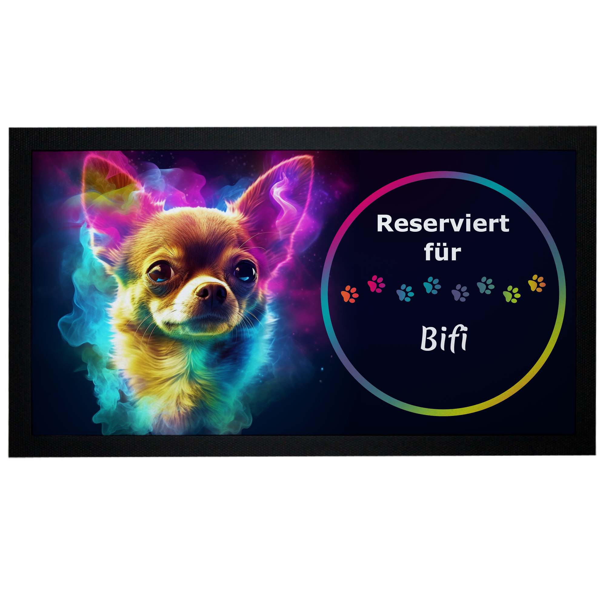 geschenke364-chihuahua-napfunterlage-mit-name-neon-44cm image 1