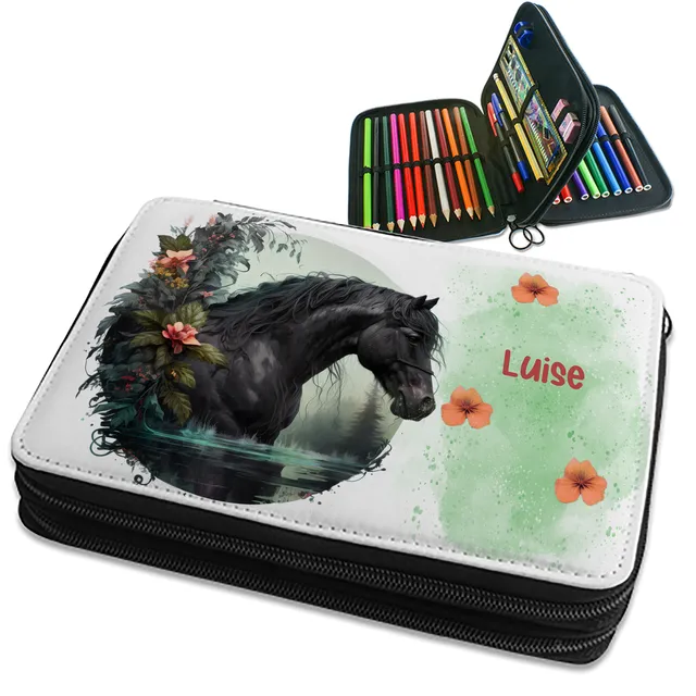 geschenke364-schulbedarf-federmappe-pferd-gr-n-mit-name-gef-llt image 1